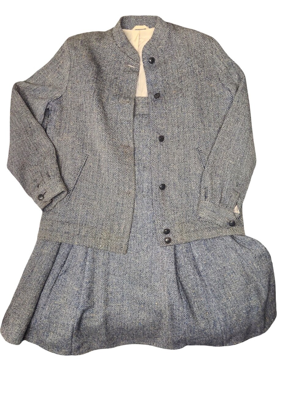 Dormeuil Vintage 60s Steel Blue Herringbone Wool Skirt Suit - 2pc Tweed Mod Set